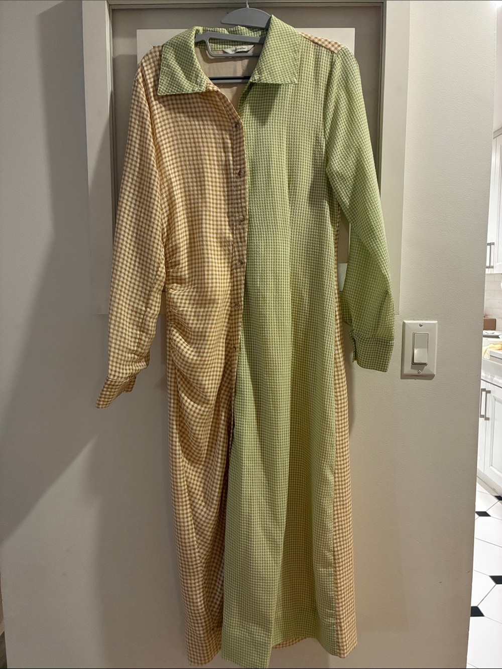 Holzweiler Two-Tone Green and Beige Gingham Pajama Nightdress
